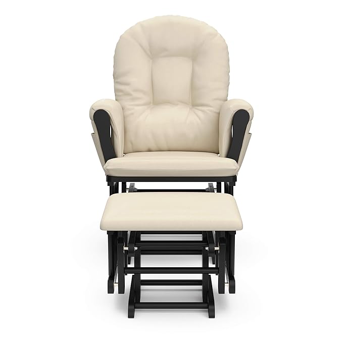 Storkcraft Premium Hoop Glider & Ottoman (Black with Beige) — GREENGUARD Gold Certified, Solid Wood Craftsmanship, Convenient Storage Pockets, Smooth-Gliding Chair for Nursery, Multi-Award-Winning