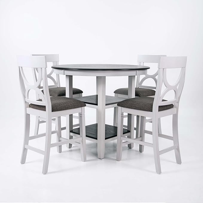 Poundex 5 Piece Counter Height Dining Set in White and Gray