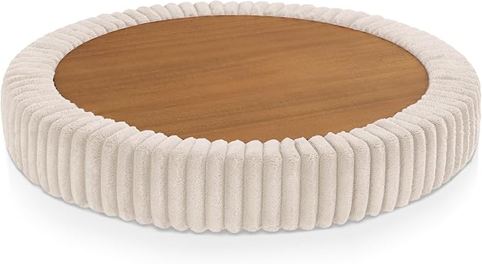 Furniture of America Lennox Modern Chenille 25-inch Round Storage Ottoman with Reversible Flip Top, Upholstered Footstool for Living Room, Bedroom, Entryway, Beige Pink
