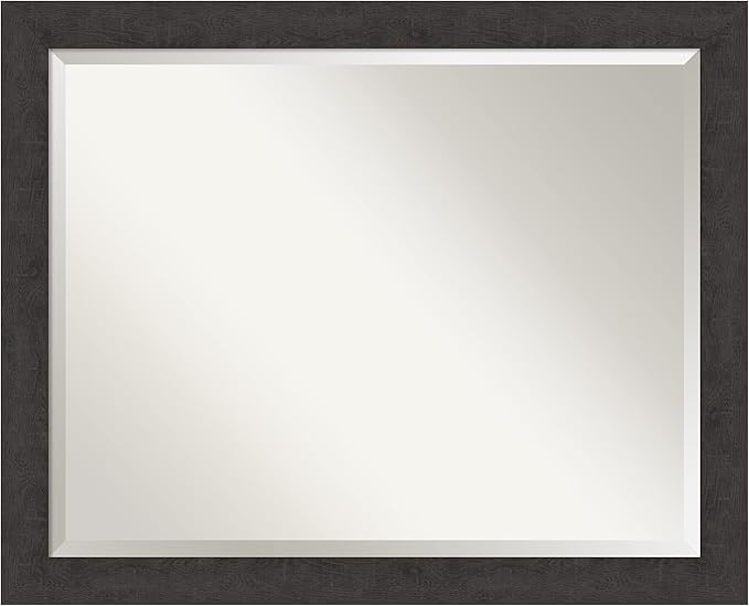 Amanti Art Brown Wall Mirror 26x32 Rustic Plank Espresso Narrow Rectangle Bathroom Mirror for Wall Decor Living Room, Large Rustic Farmhouse Frame, Hangs Horizonally and Vertically, Bathroom Decor