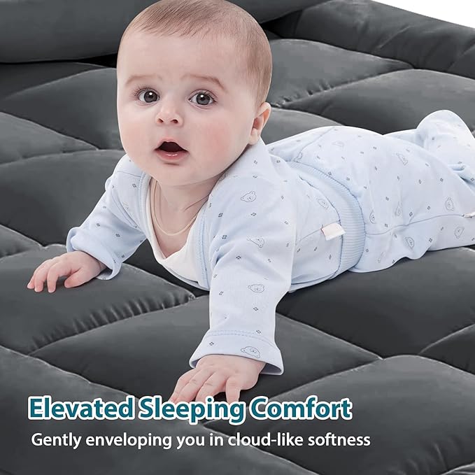 CYMULA California King Mattress Topper, Extra Thick 3D Snow Down Alternative Filling, Breathable Grey Fabric, 8-21 Inches Deep Pocket, Machine Washable