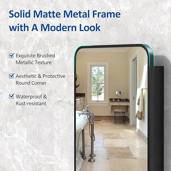 20x28 Inch Black Recessed Bathroom Medicine Cabinet with Mirror Metal Framed Farmhouse Surface Wall Mounted Mirrored Bathroom Medicine Cabinets