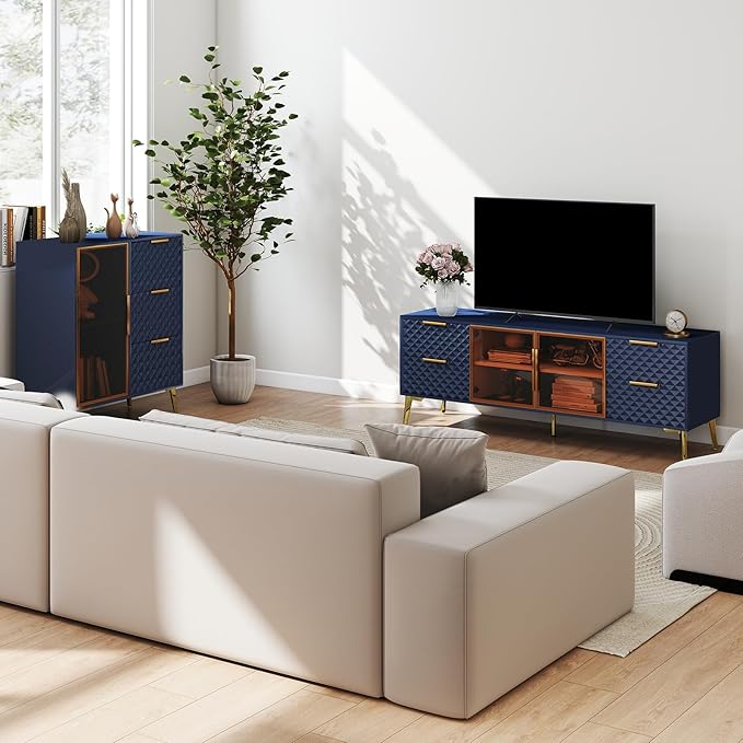 Rovibek 59" Modern TV Stand, Entertainment Center TV Console with Storage Drawers and Open Shelves, Media Console for Living Rooms and Bedrooms