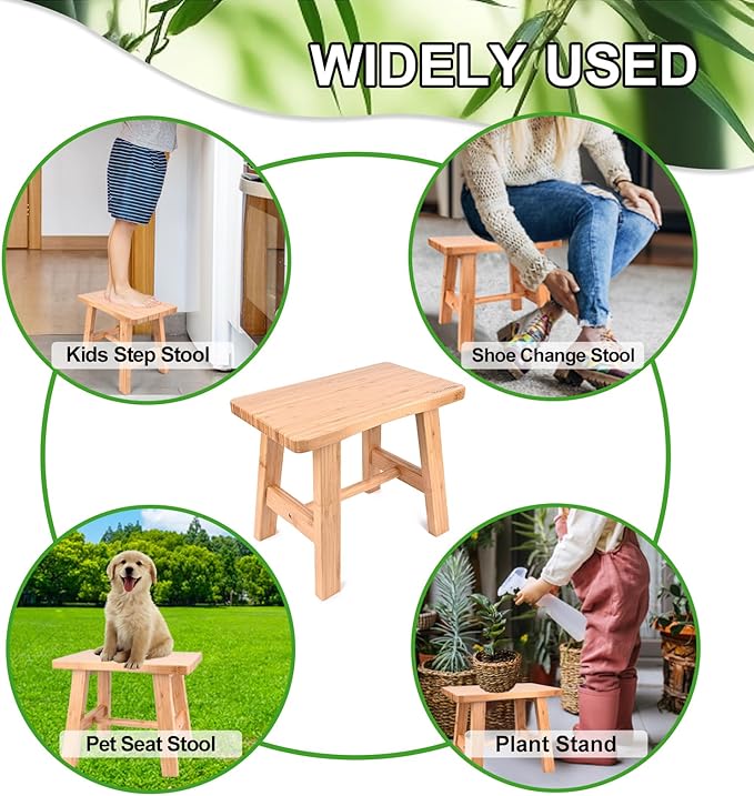 Bamboo Step Stool for Kids Adults Bathroom, 8 Inch One Step Stool You Can Sit On for Bedroom and Kitchen (Small).