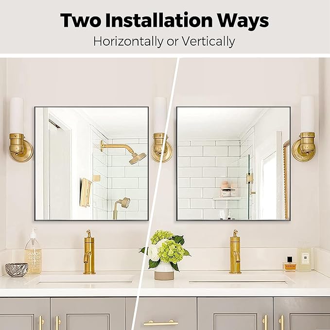 36x36 Inch Black Bathroom Mirror for Wall, Aluminum Frame Rectangle Rectangular Vanity Mirror, Modern Large for Bedroom, Living Room, Horizontal or Vertical