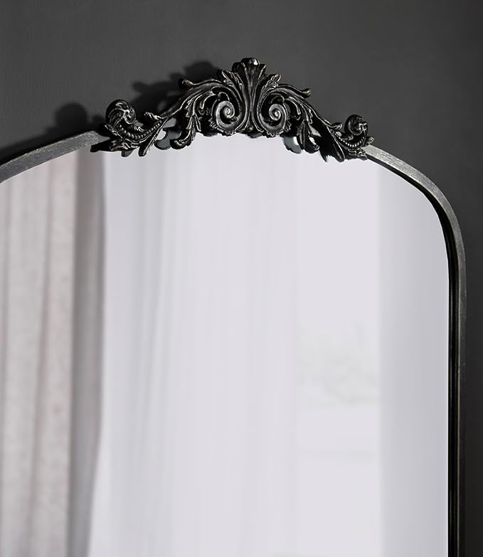 Kate and Laurel Arendahl Ornate Traditional Square Arched Mirror; 28 x 30; Antique Black; Decorative Baroque Style Arch Vintage Mirror with Wide Frame and Ornamental Crown