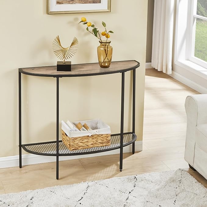 SAYGOER Console Table 2 Tier Narrow Entryway Table with Storage Shelves Half Moon Sofa Couch Table Industrial Small Entry Way Tables for Living Bedroom Hallway Office Easy Assembly, Gray Black