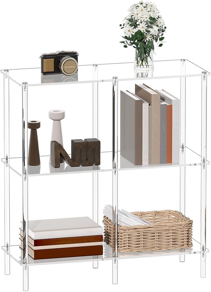 Acrylic Console Table, 29.5" Small Entryway Table with Open Shelves, Clear Entry Table for Sofa, Foyer, Hallway, Living Room, Easy Assembly, 3 Tier, 11.8" D x 31.7" H