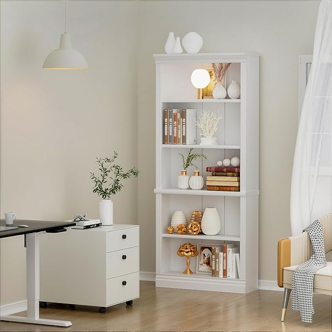 VICTONE 5-Shelf Bookcase, Wooden Standing Rack Book Storage Shelves Furniture Selection for Living Room, Bedroom, Home Office (White)