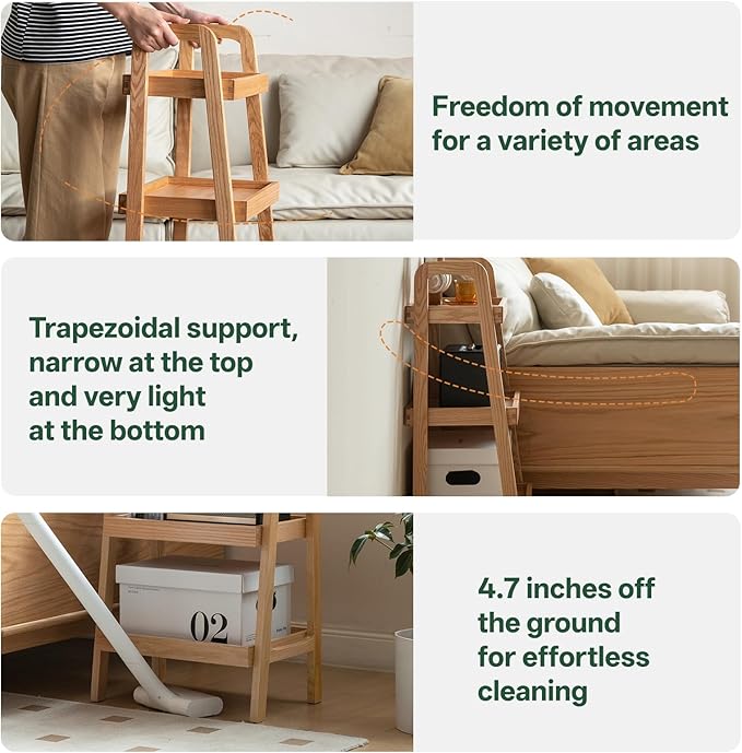 100% Solid Oak 3 Tier Ladder Shelf for Saving Space, Tall Nightstand with Stable Frame for Bedroom, Small Side Table for Living Room Office(Natural, 13.4" L x 25.6" W x 36.2" H)