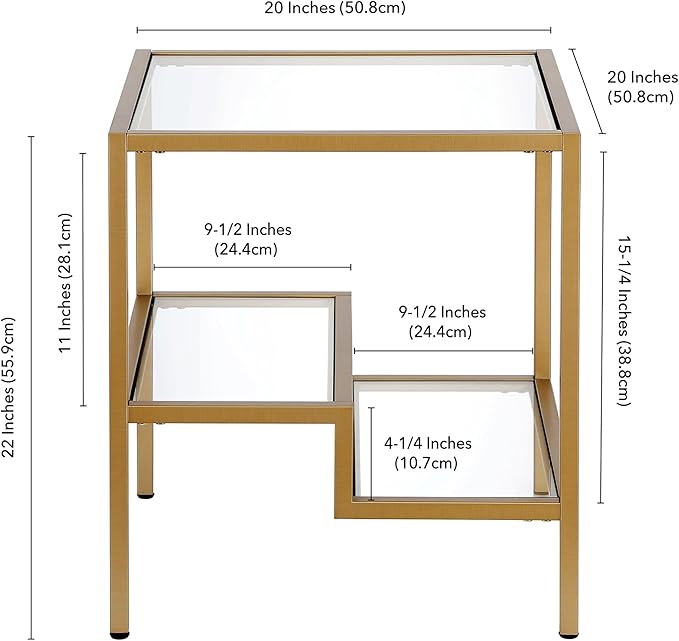 Henn&Hart 20" Wide Square Side Table in Brass, Table for Living Room, Bedroom