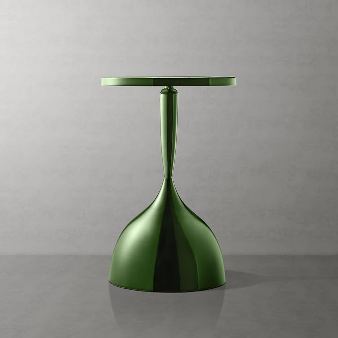 HOMES: Inside + Out Halric Modern 24" Tall Round End Table with Decorated Tabletop and Iron Metal Base, Accent Furniture, Elegant Pedestal Stand for Living Room, Home Office, Chrome Green