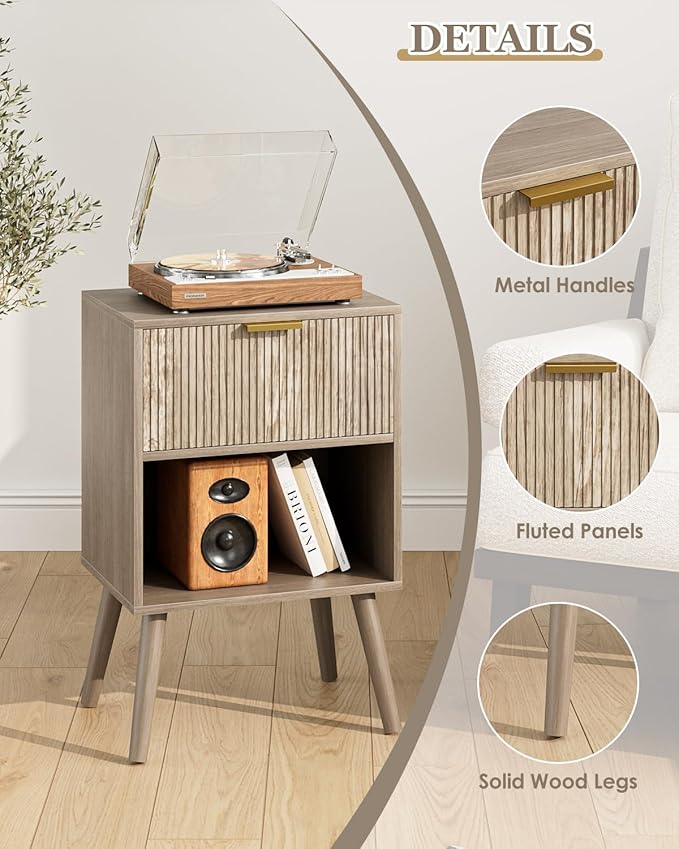 Nightstand, Small Side Table, Bedside Table with Drawer, Modern Night Stand, End Table for Bedroom, Living Room (Grey Stripe)