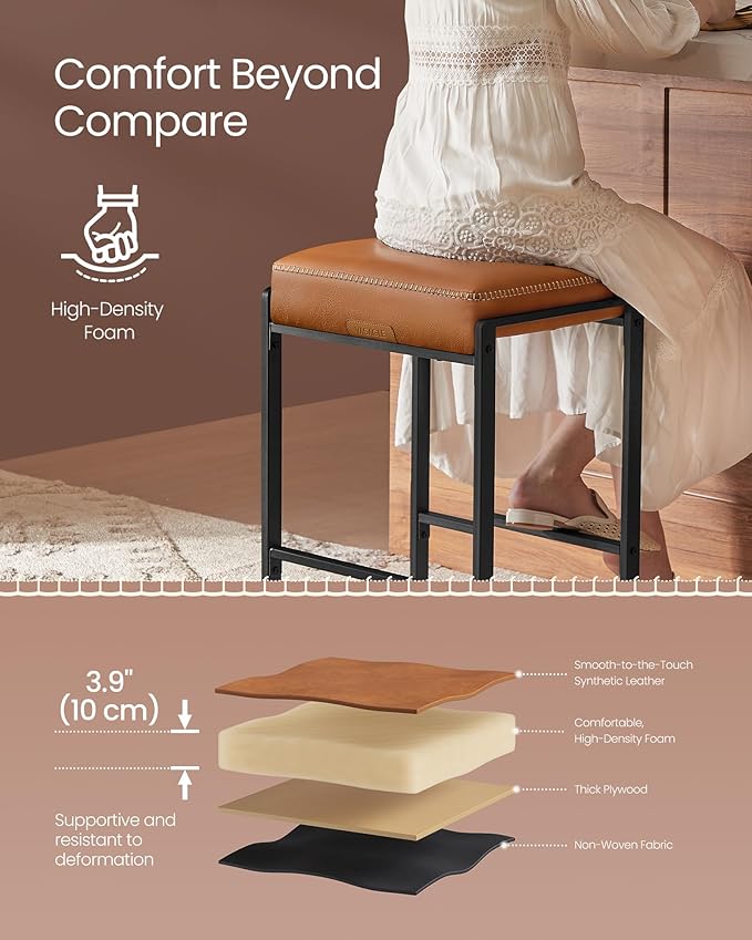 VASAGLE EKHO Collection - Bar Stools Set of 4, Counter Height Bar Stools, Synthetic Leather with Stitching, Mid-Century Modern Counter Stools, 26-Inch Tall, Kichen Home Bar Dining Room, Caramel Brown