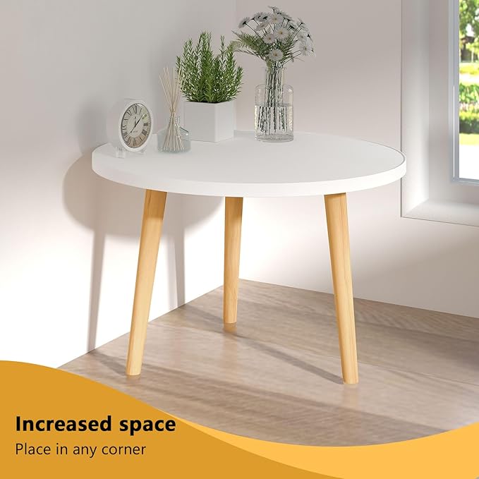 Round Coffee Table Low Table with 3 Solid Wood Sturdy Legs, Floor Table Desk for Sitting on The Floor, Storage and Living Room Furniture (White)