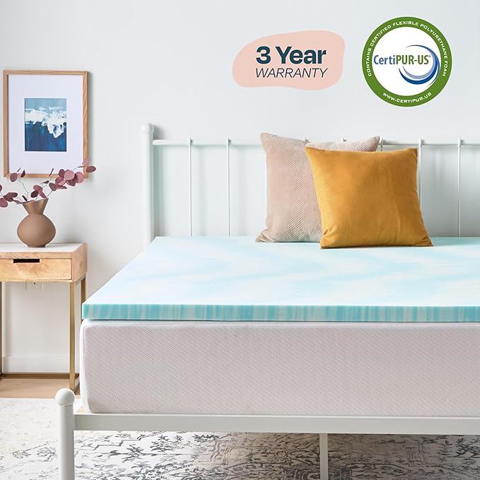 Linenspa 2 Inch Gel Swirl Memory Foam Mattress Topper – Cooling Gel Infused – Pressure Relieving Bed Topper - Mattress Pad – CertiPUR Certified - Twin XL Size