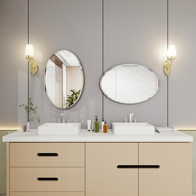 Oval Bathroom Mirror, 28X40 inch Oval Frameless Mirror, Frameless Mirrors for Bathroom,Beveled Bathroom Mirror.