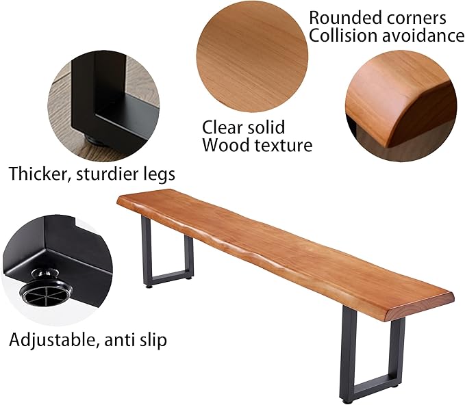 Brown Bench Wooden Long Bench with Metal Legs for Office Restaurant Living Room Meeting Room Indoor Seating Multiple (tan bench55.12in)