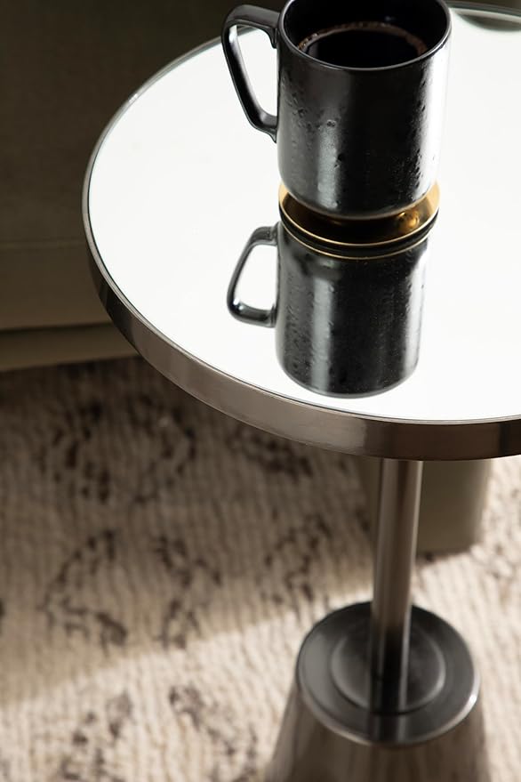 Kate and Laurel Tira Elegant Round Mirrored Side Table, 14 x 14 x 24, Gray Gunmetal, Modern Circle End Table for Use as Bedroom Nightstand or Living Room Plant Stand Table