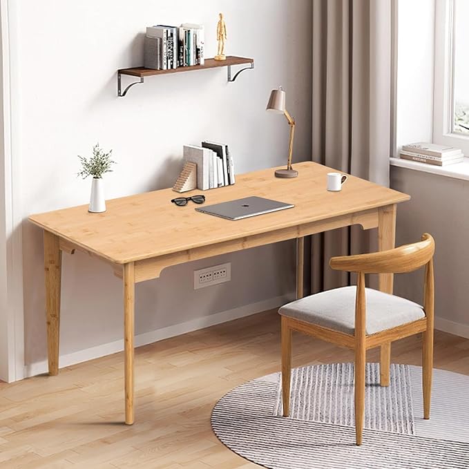 DOUSY- Bamboo Writing Desk Writing Computer Desk Study Desk Home Office Desk Writing Table, Modern Furniture Study 47" Solid Bamboo Multipurpose Table, for Living Room, Bedroom, Natual Color