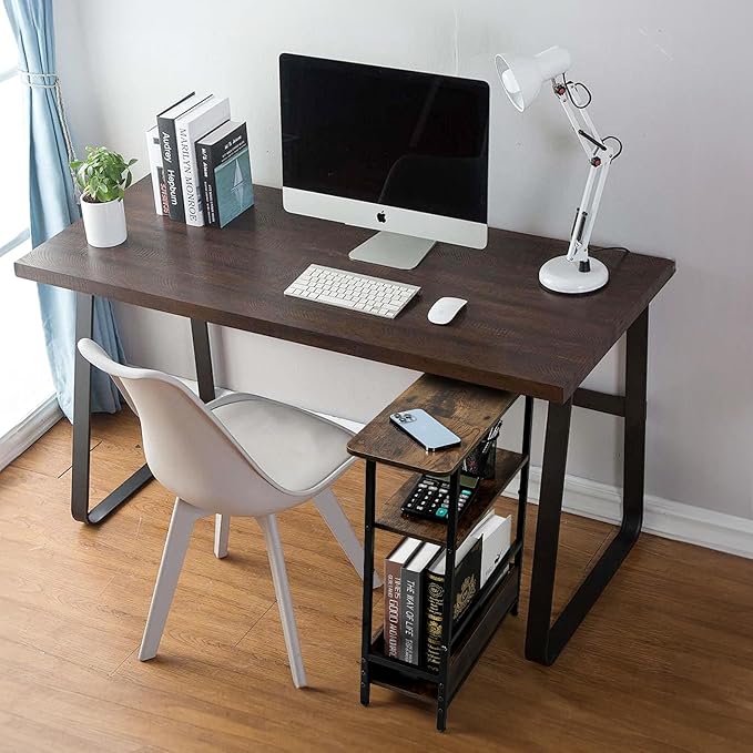 Narrow Side Table for Small Spaces, 3-Tier Small End Table with Storage Shelf and Magazine Holder, Slim and Skinny Nightstand for Bedroom, Living Room Sofa Table for Space Saving, Brown