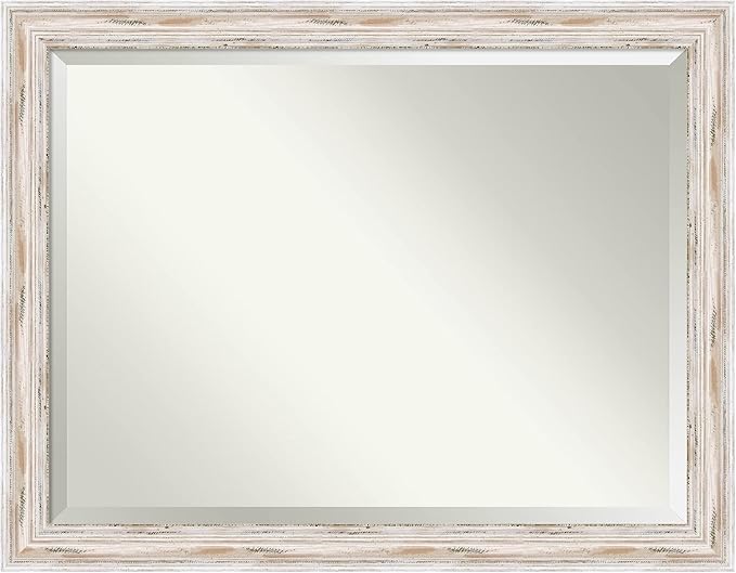 Amanti Art White Bathroom Mirror for Over Sink, 35x45 Alexandria White Wash Rectangle Vanity Mirror, X-Large Coastal Wood Frame, Hangs Horizonally and Vertically, Bathroom Wall Decor, Beveled Edge