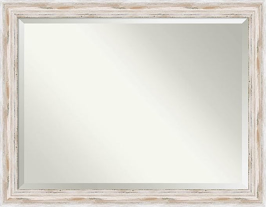 Amanti Art White Bathroom Mirror for Over Sink, 35x45 Alexandria White Wash Rectangle Vanity Mirror, X-Large Coastal Wood Frame, Hangs Horizonally and Vertically, Bathroom Wall Decor, Beveled Edge