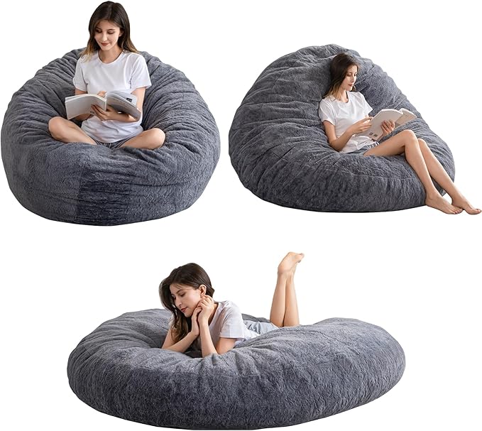 BYBYME 3 in 1 Bean Bag Chair, Convertible Chair Folds from Bean Bag to Lounger, High-Density Foam Filling, Faux Fur Big Sofa Bed, Giant Bean Bag Chair Bed for Adults
