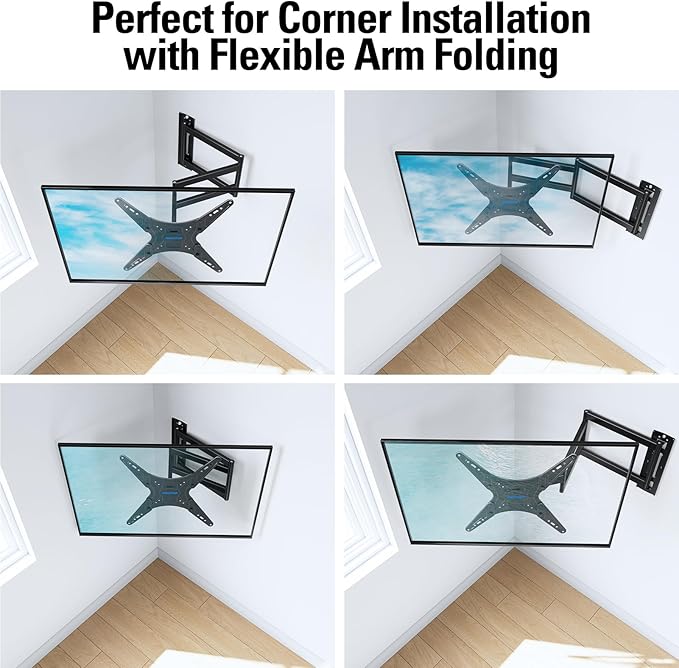 MOUNTUP Long Arm TV Wall Mount for Most 26-65 Inch TVs, Corner TV Mounts with 37.4 Inch Extension Arm, Smooth Swivel Tilt Single Stud Full Motion Bracket Max VESA 400x400mm, Holds to 77 lbs, MU0047
