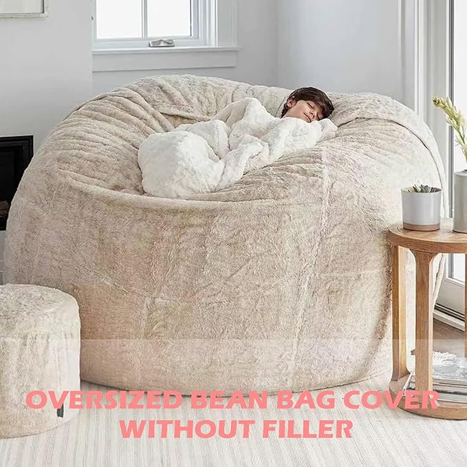 BCU 6FT Bean Bag Chair for Adults and Kids Without Filler Giant Stuffed Animal Storage Cover Soft Faux Fur Floor Chair Cover for Bedroom Living Room, Black