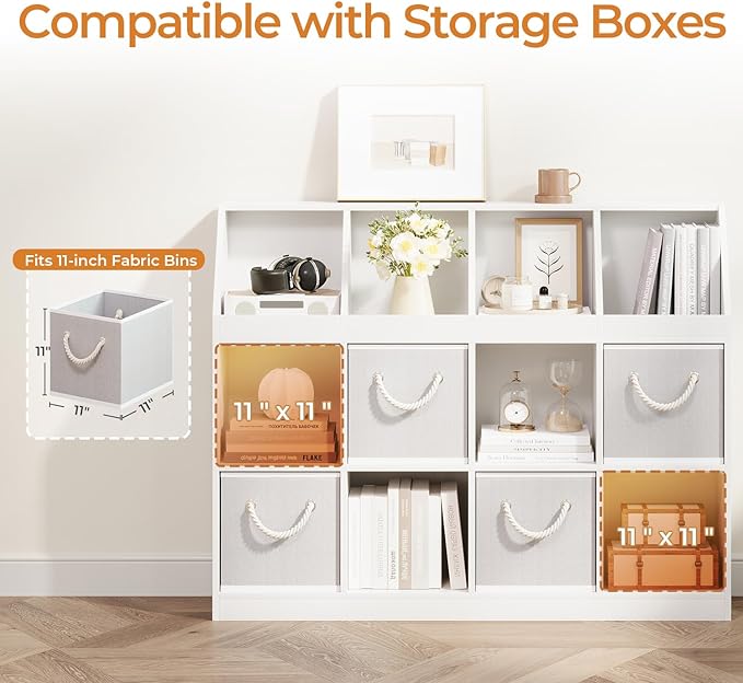 9-Cube Wooden Storage Bookcase - 11-Inch Open Shelf Cabinet, Simple Modern Bookshelf Organizer for Home Office, Living Room, White