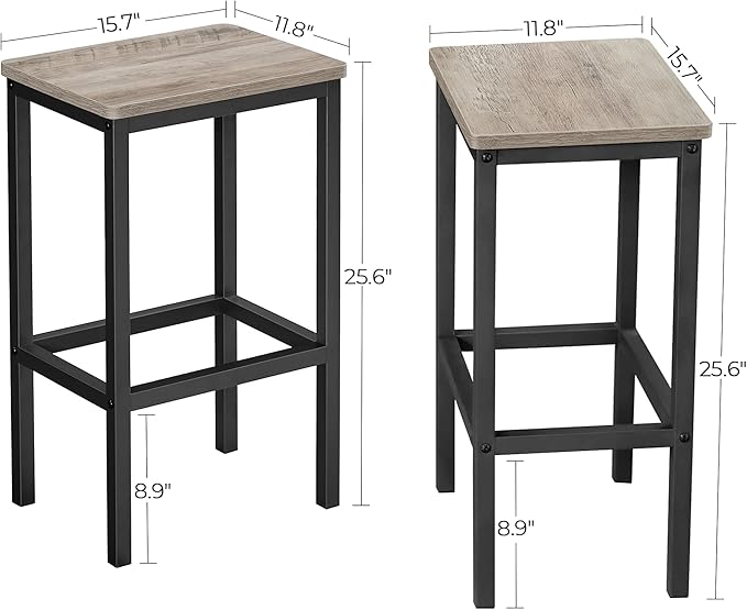 VASAGLE Bar Stools, Set of 2 Bar Chairs, Kitchen Breakfast Bar Stools with Footrest, Industrial in Living Room, Party Room, Greige and Black ULBC065B02