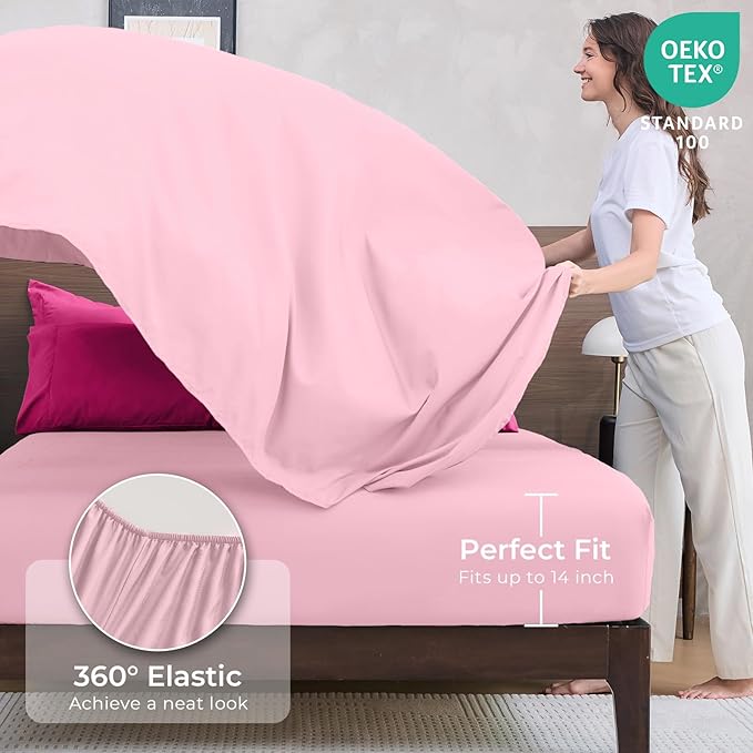 HEVUMYI Hot Pink & Baby Pink Queen Comforter Set - 7-Piece All Season Bed in a Bag Queen, Ultra Soft Bedding Set with Comforter, Flat Sheet, Fitted Sheet, Pillowcases, Pillow Shams