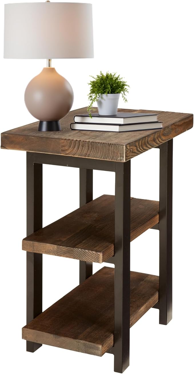 Pomona 3-Tier Solid Wood End Table with Storage Shelves – Rustic Industrial Space-Saving Side Table or Nightstand for Living Room, Bedroom, or Entryway by Alaterre Furniture