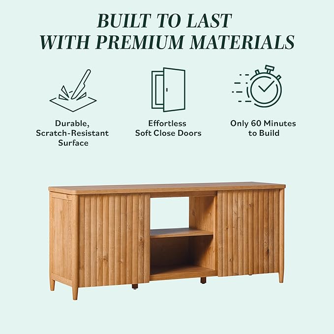 Walker Edison Scandinavian Reeded TV Stand with Storage for up to 70" TV English Oak