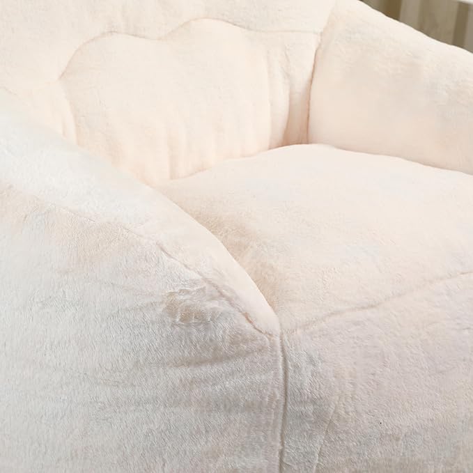 Furniliving Bean Bag Chair, Giant Bean Bag Chair Stuffed Floor Sofa for Adults Comfy Bean Bag Sofa with Back Support, Oversized Bean Bag Couch for Living Room Bedroom Dorm Office, Teddy, White