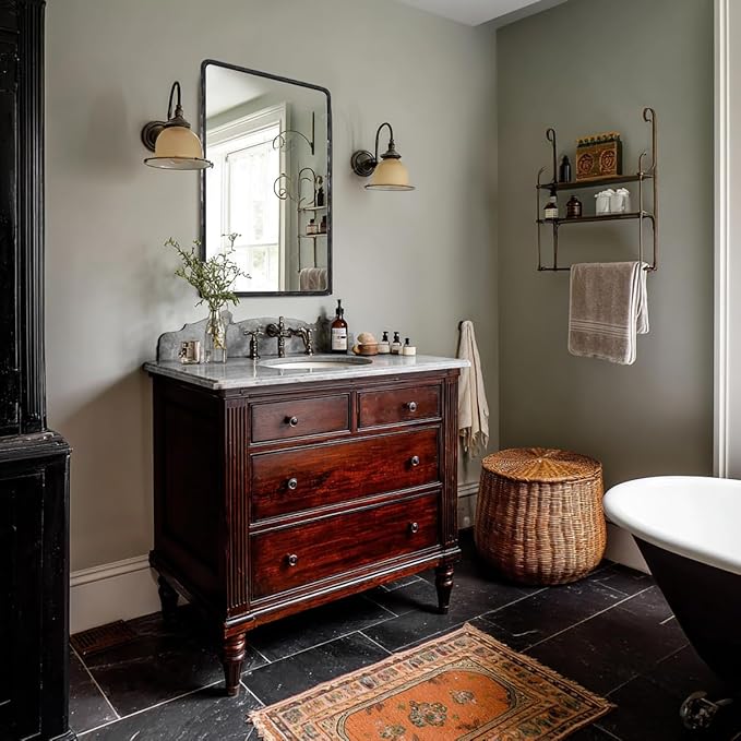 ANDY STAR Hand-Forged Black Bathroom Mirrors for Wall, 24x36 Inch Vintage Solid Steel Metal Frame Bathroom Vanity Mirror, Antique Rounded Rectangle Wall Mirror, Hangs Horizontally or Vertically