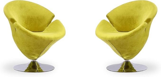 Manhattan Comfort Tulip Swivel Accent Chair with 360° Turn, Modern Flower Inspired Design, Soft Velvet Upholstery, Polished Chrome Base, No Assembly Required, 300 Lbs Capacity, Green