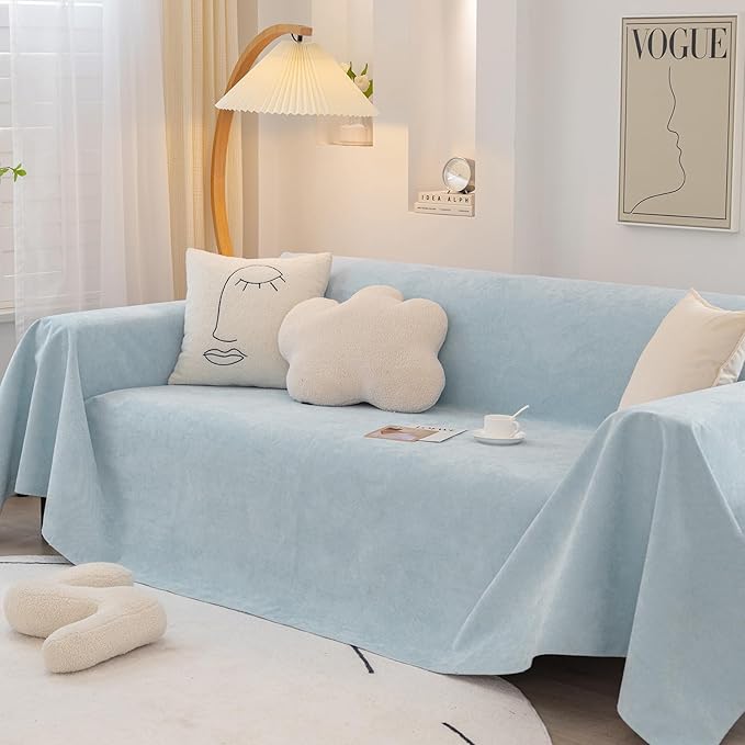 STACYPIK Waterproof Sky Blue Loveseat Couch Cover for Sectional, Couch Cover for Dogs, Anti-Slip Anti-Cat Scratch Furniture Protector for 2 Cushion Couch, Modern Couch Cushion Covers for Pets-71X102IN