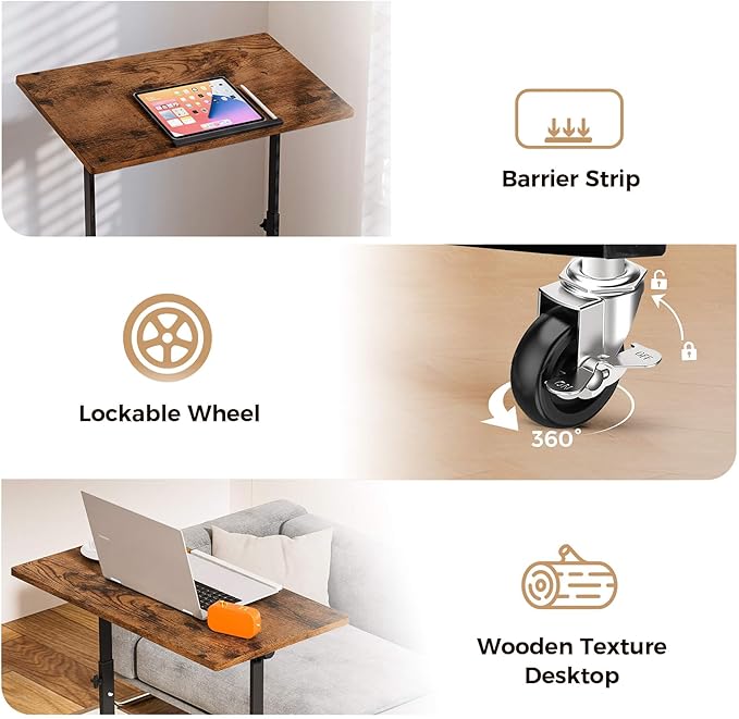 COMHOMA Small Standing Desk Adjustable Height & Tiltable Tabletop, Mobile Stand Up Desk for Laptop, Portable Computer Table for Home Office Work and Walking Pad Treadmill, Height 30.7"-46.4", Brown