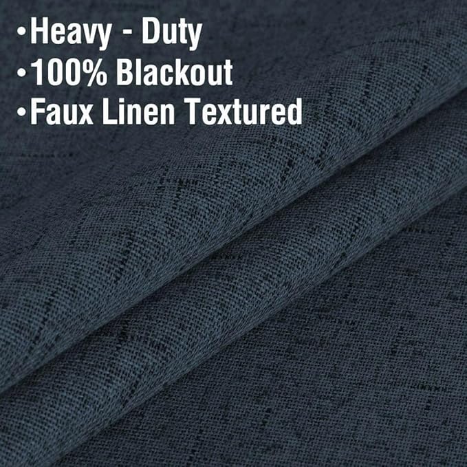 H.VERSAILTEX Primitive Linen Blackout Curtains with Burlap Fabric and White Thermal Insulated Liner, Grommet Top Curtains for Living Room/Bedroom (2 Panels, 42 x 54 Inch, Navy)