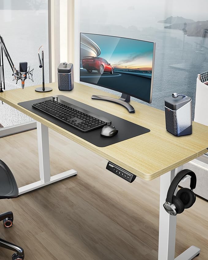 ErGear Height Adjustable Electric Standing Desk, 40 x 24 Inches Sit Stand up Desk, Small Memory Computer Home Office Desk with Two-Piece Desktop (Natural)