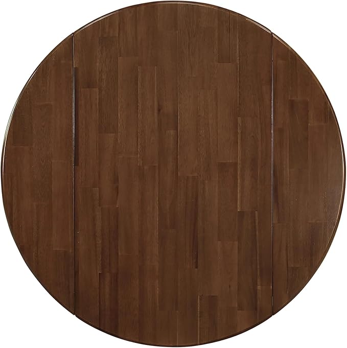 East West Furniture DLMZ3-AWA-32 3 Piece Kitchen Table Set for Small Spaces Consist of a Round Wooden Table with Dropleaf and 2 Upholstered Parson Chairs, 42x42 Inch, Antique Walnut