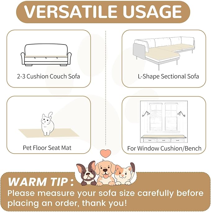 OTOB Couch Covers for 3 Cushion Sofa Pet Friendly, Plush Fuzzy Non Slip Sofa Covers Washable, Soft All Seasons Sofa Slipcovers Furniture Protector Dog Bed Mat (Cream, 27.6" x 82.7")