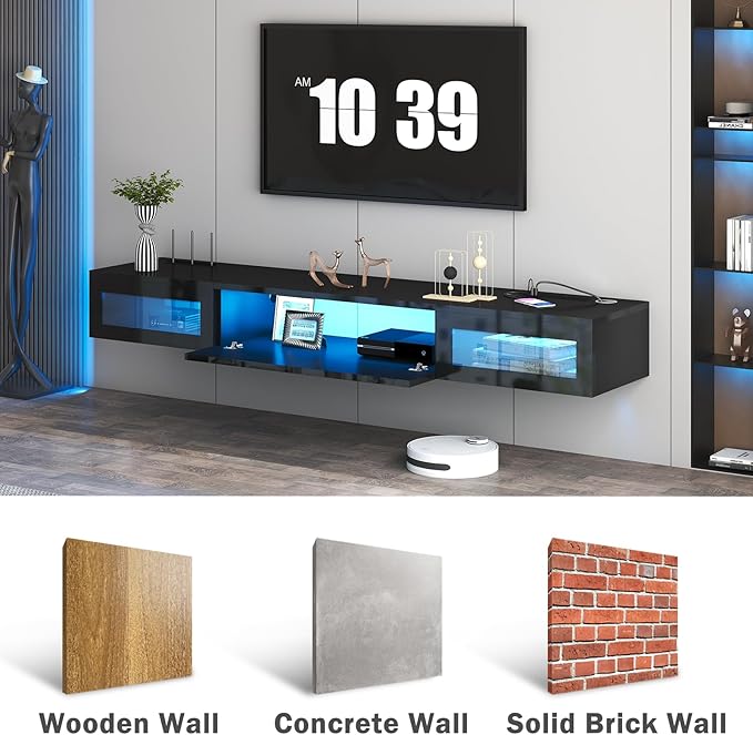 Floating TV Stand, 71" Floating Entertainment Center Wall Mounted,Floating Wall Mounted TV Shelf with Modern High Gloss tv Cabinet Media Console with Storage
