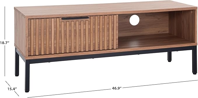 SAFAVIEH Lylia TV Stand for up to 55" Flatscreen – Oak with Black Legs & Handle, 1 Sliding Door, 1 Open Shelf, Entertainment Media Console (MED9617D)
