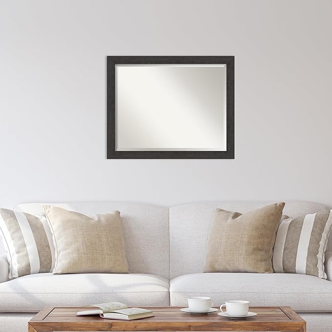 Amanti Art Brown Wall Mirror 26x32 Rustic Plank Espresso Narrow Rectangle Bathroom Mirror for Wall Decor Living Room, Large Rustic Farmhouse Frame, Hangs Horizonally and Vertically, Bathroom Decor