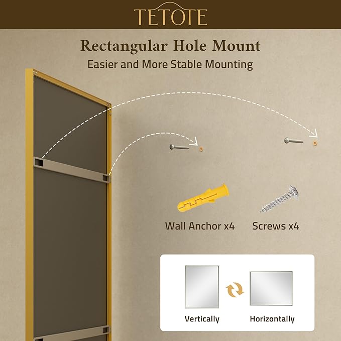 TETOTE Brushed Gold Vanity Mirror for Bathroom 40" x 24" Brushed Brass Rectangle Beveled Framed Bathroom Wall Mirror for Over Sink, Tempered Glass, Modern Farmhouse Bedroom, Entryway, Living Room