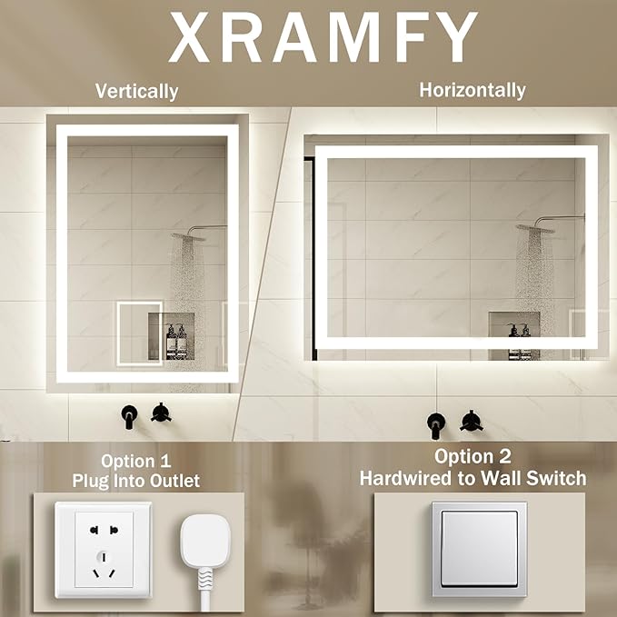 30'' x 40'' LED Bathroom Mirror with Lights, Wall Mirror with Front and Backlight, 3 Colors Vanity Mirror with Lights, Anti-Fog Wall Mirror for Bathroom