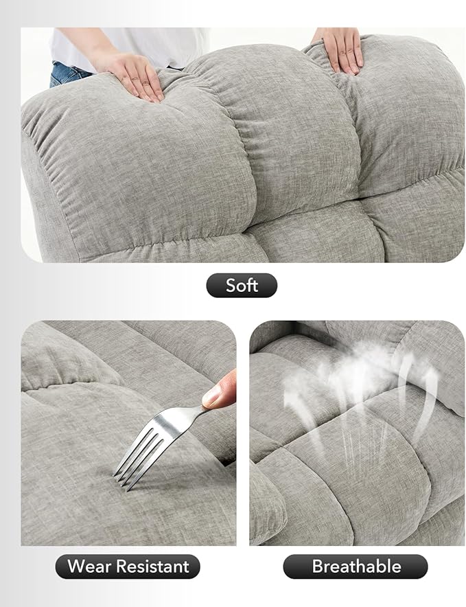 Rocking Recliner Chair,360° Swivel Rocker Chair for Living Room,Upholstered Fabric Glider Nursery Chair with Side Pockets for Small Spaces,Q235 Steel Frame Lazy Boy Recliner Single Sofa(Grey)
